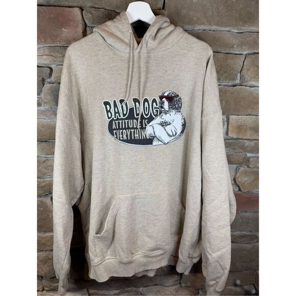 Vintage Big Dogs Hoodie Bad Dog Attitude is Everything Men's 3X Beige Tan - Picture 1 of 6